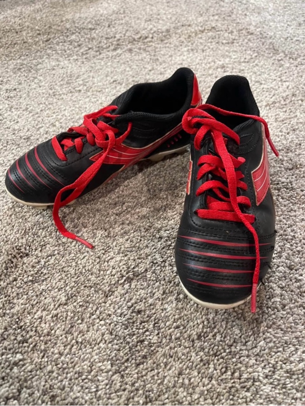 Diadora Kids Black and Red Soccer Sneakers